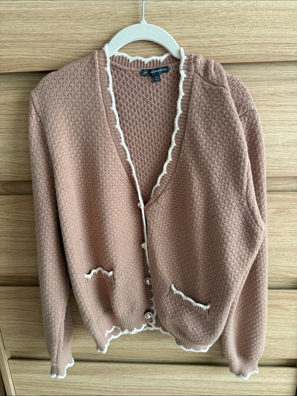 Adrianna Papell light brown Knit Cardigan with Cream Trim
